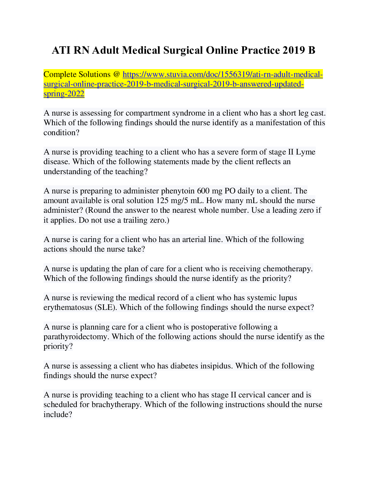 Preview image for ATI RN Adult Medical Surgical Online Practice 2019 B